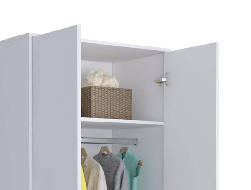 Chic White Double Door Armoire with Shelves and Drawer