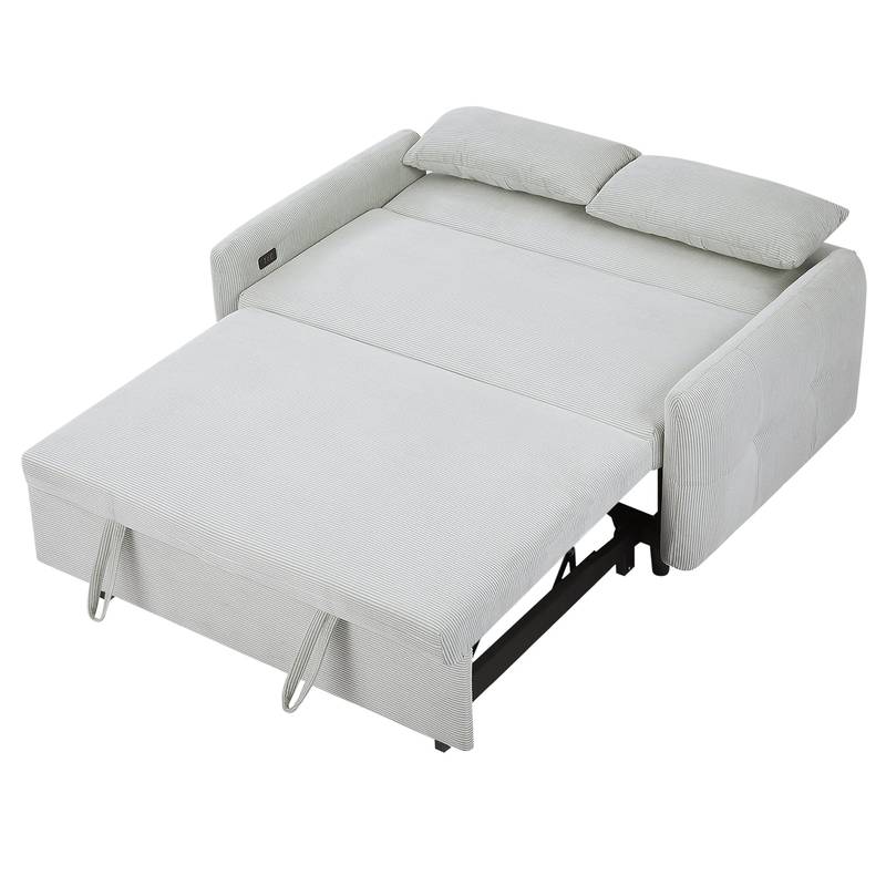Light Blue Sleeper Sofa with USB Ports and Pillows