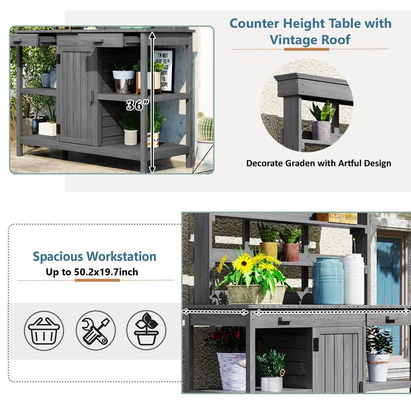 Charming Gray Garden Potting Table with Storage