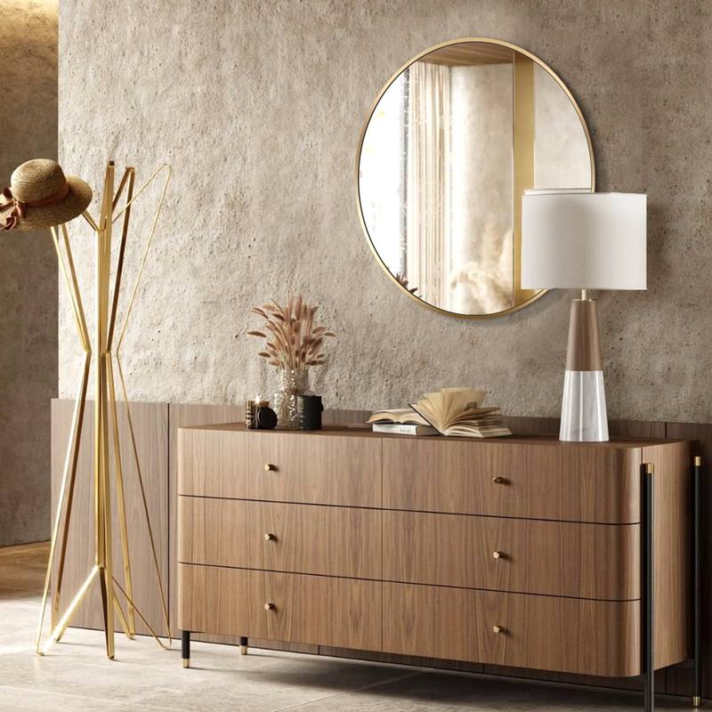 Gleaming Gold Round Bathroom Mirror