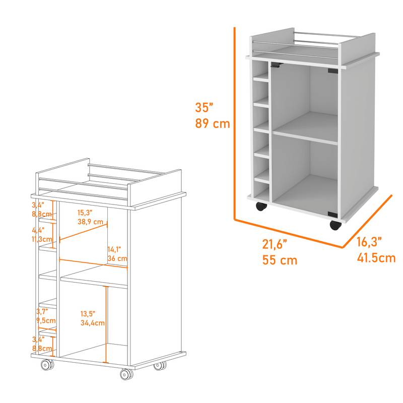 Chic Vegas Bar Cart with Glass Doors & Liquor Cubbies