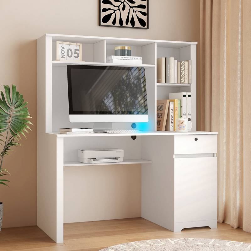 Stylish Study Desk with Hutch and Charging Ports
