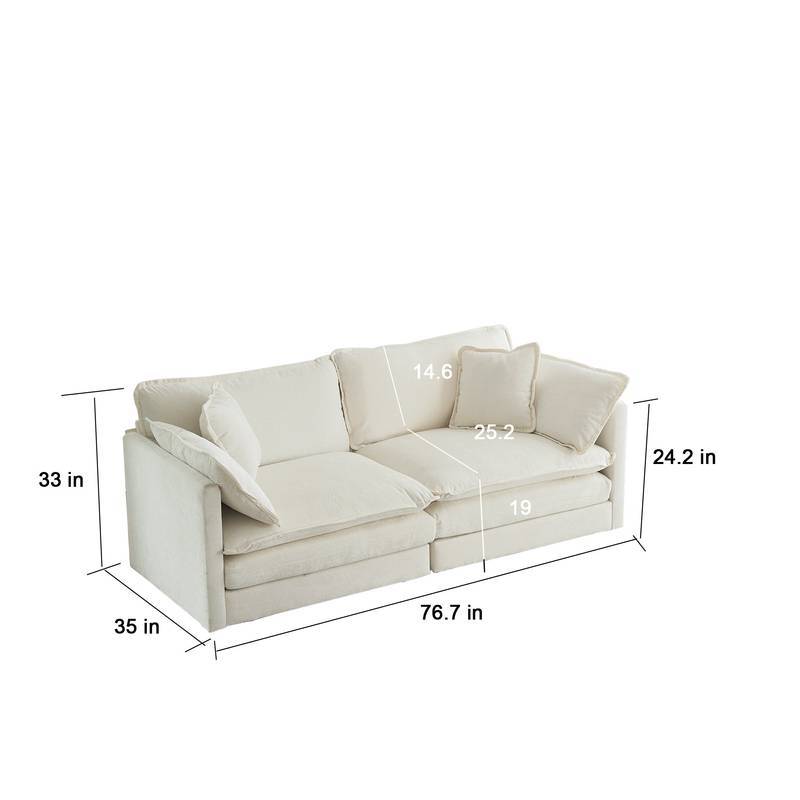 Chic White Chenille Loveseat with Pillows