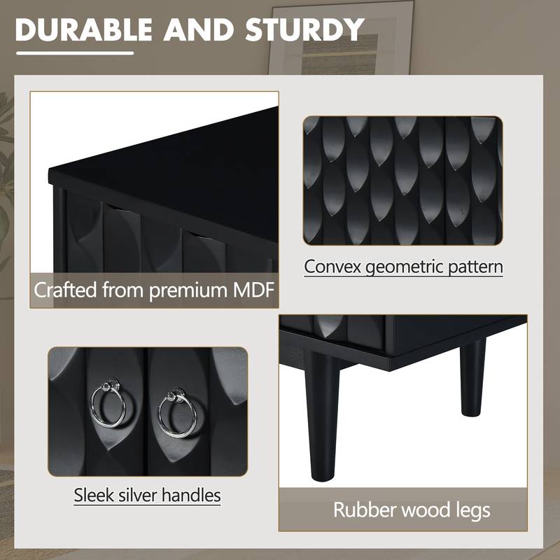 Sleek Black Sideboard with Stylish Curved Doors and Silver Handles