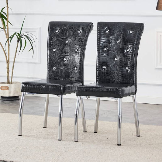 Chic Alligator Print Dining Chairs with Crystal Accents