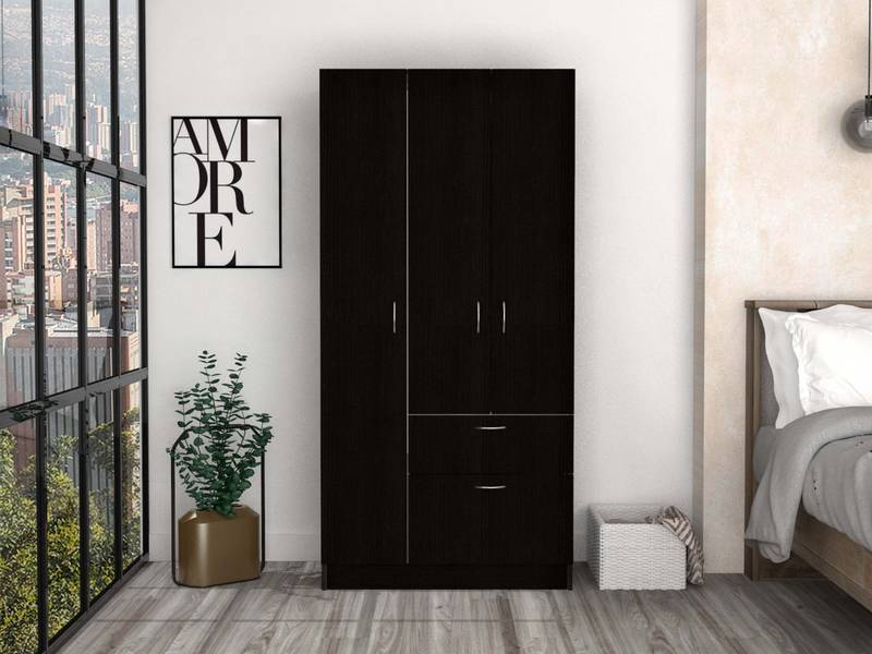 Chic Black and White Armoire with Shelves and Drawer