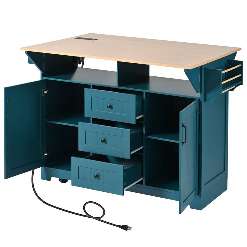 Versatile Rolling Kitchen Island with Drop Leaves and Power Outlet