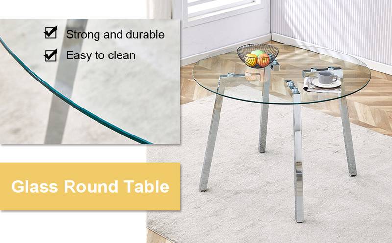 Chic Glass Dining Set with Sleek Leather Chairs