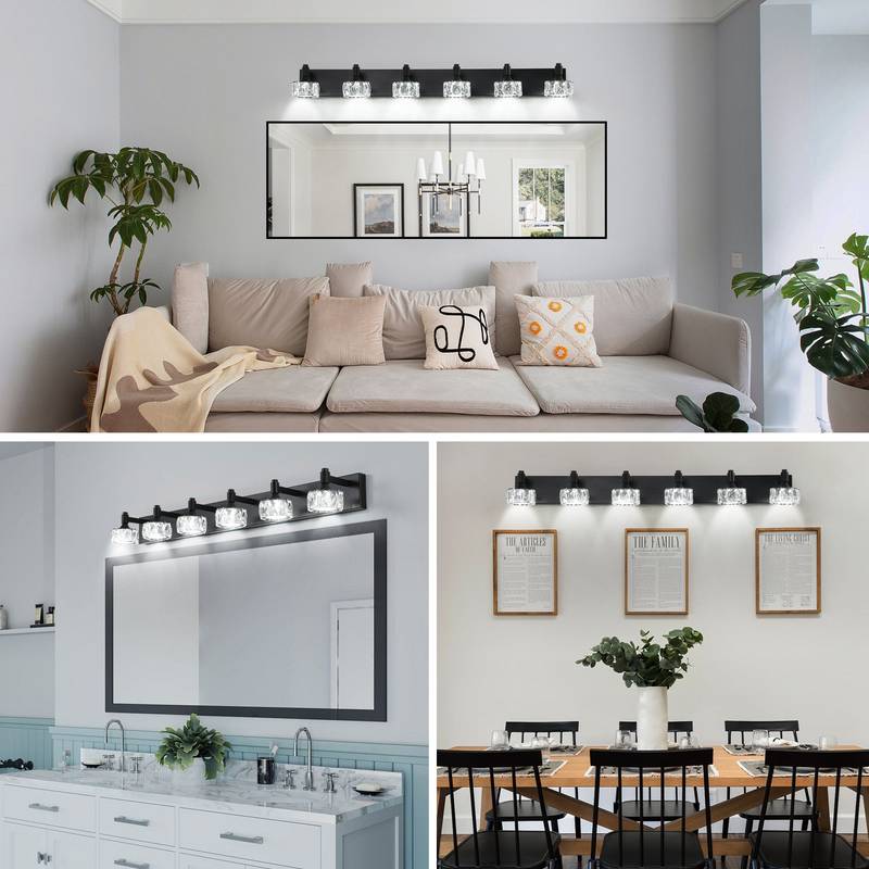 Chic Black LED Vanity Light with Crystal Shades