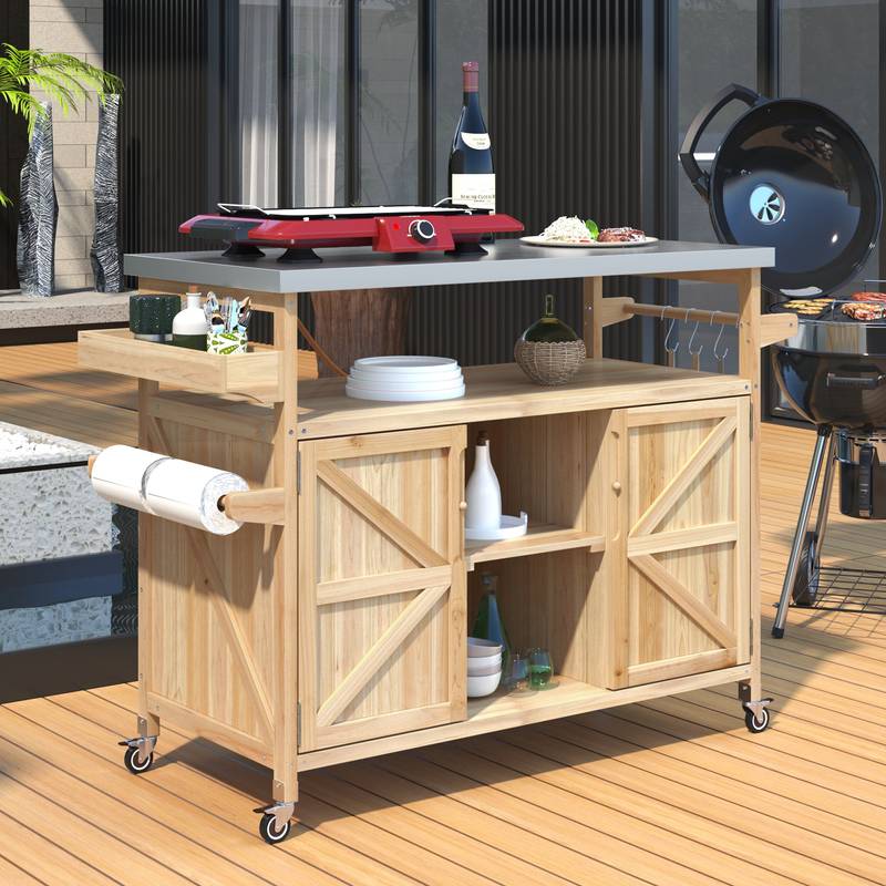 Farmhouse Rolling BBQ Bar & Storage Island