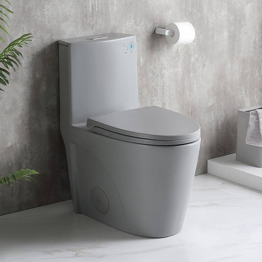 Eco-Friendly Comfort Toilet - Soft Close, Dual-Flush, Light Grey