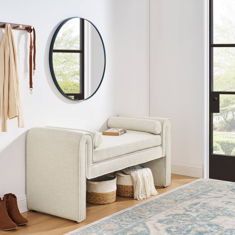 Chic Beige Linen Storage Stool