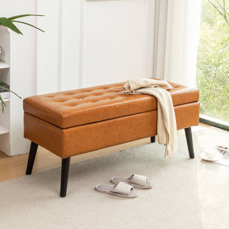 Stylish Leather Storage Bench