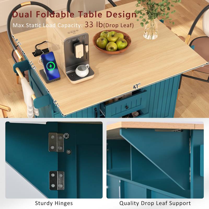 Versatile Rolling Kitchen Island with Drop Leaves and Power Outlet