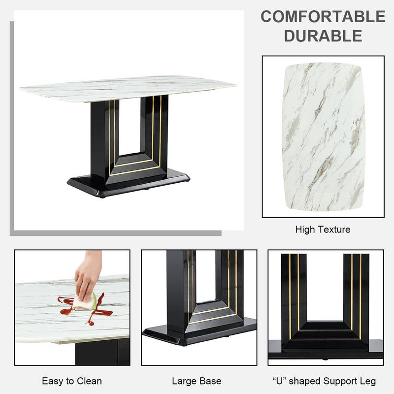 Chic Faux Marble Dining Set with U-Shaped Legs and Stylish Chairs