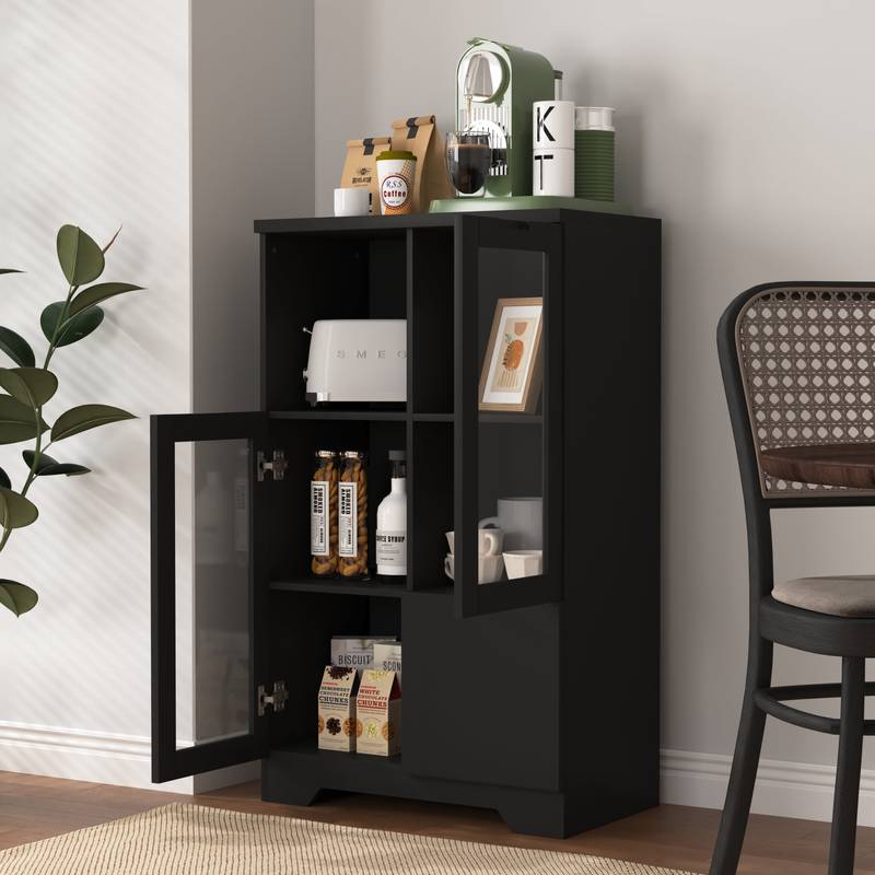 Chic Black Glass-Front Cabinet for Living & Bedroom Storage