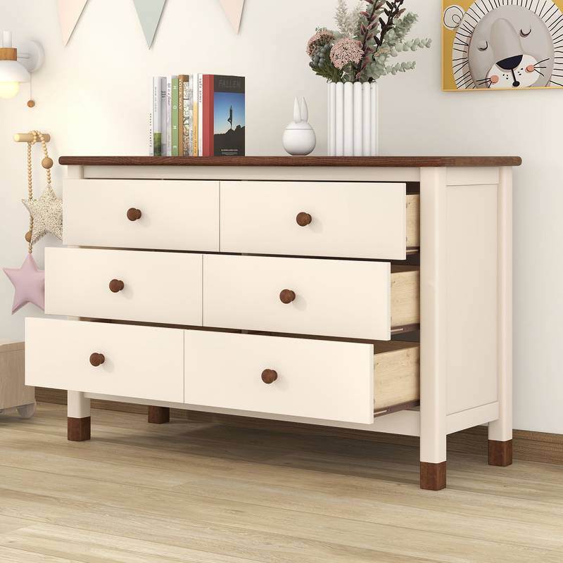 Charming Kids' Storage Dresser in Cream & Walnut