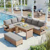 Cozy Rattan Patio Sofa Set with Extendable Tables