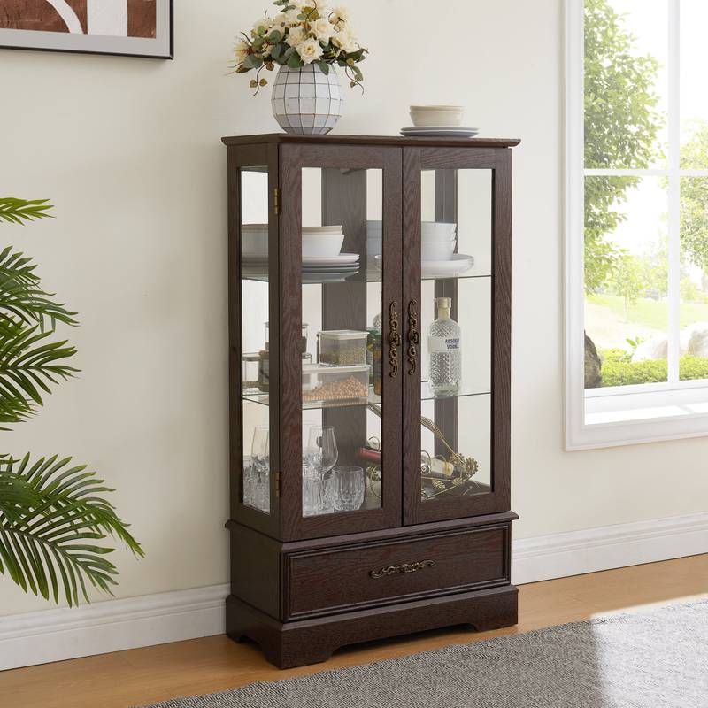 Radiant Cherry Display Cabinet with Adjustable Shelves