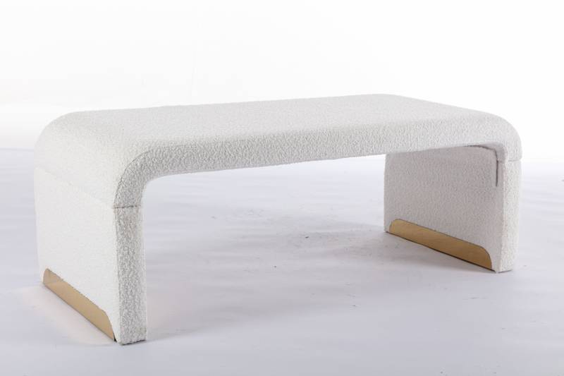 Chic Ivory Boucle Ottoman with Gold Legs