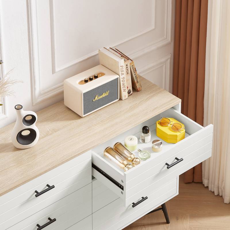 Chic White & Oak 6-Drawer Dresser