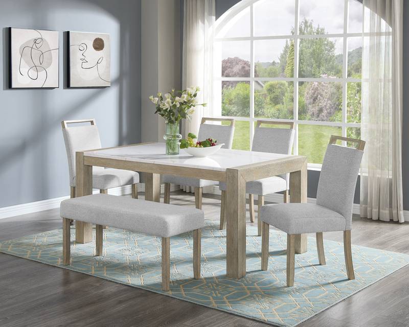 Chic Beige Upholstered Dining Bench