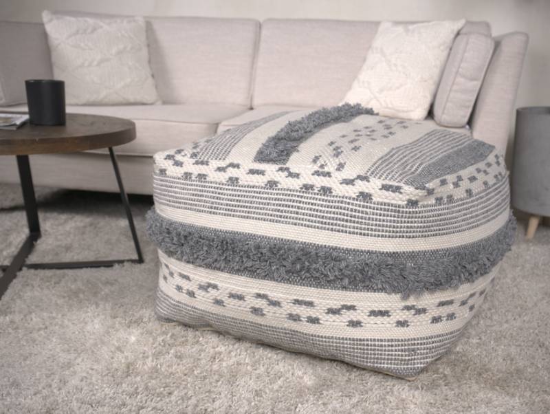 Cozy Ivory Grey Pouf