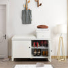 Cozy White Shoe Storage Bench with Cushion and Adjustable Drawer