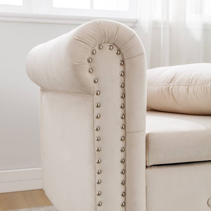 Cozy Velvet Chaise with Storage and Pillow