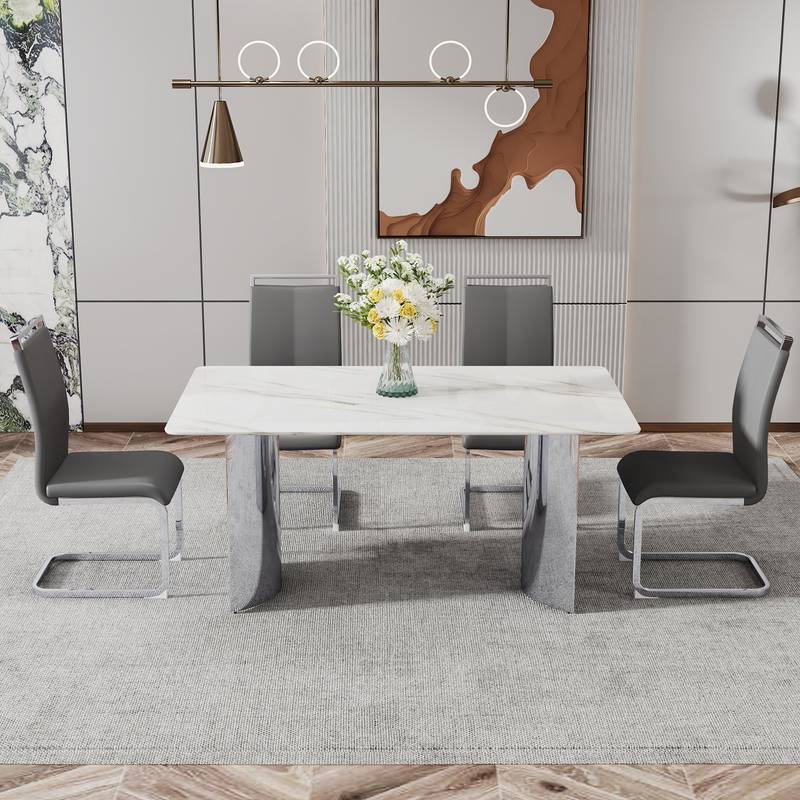 Sleek Marble-Design Dining Table