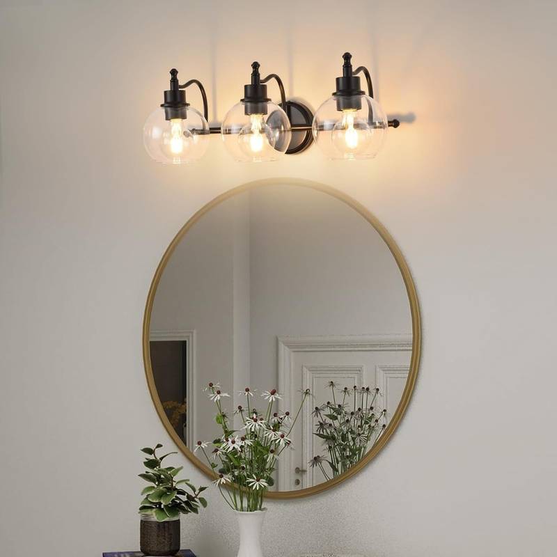 Brushed Gold Modern Vanity Light with Clear Glass Shades