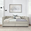 Beige Button-Tufted Twin Daybed with Storage Drawers