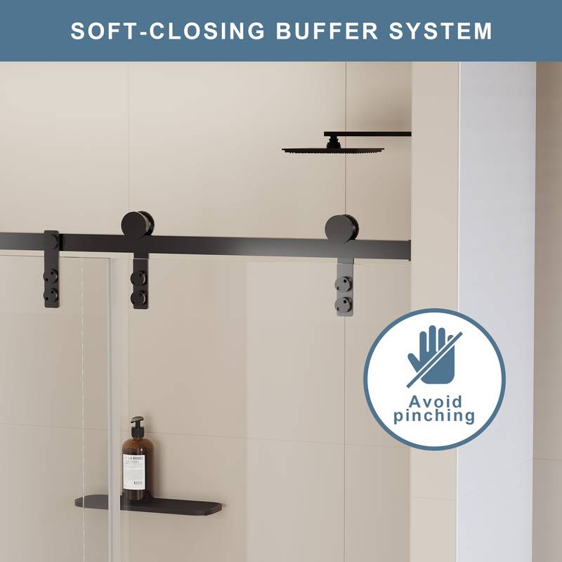 Sleek Sliding Soft-Close Shower Door with Tempered Glass & Matte Black Finish