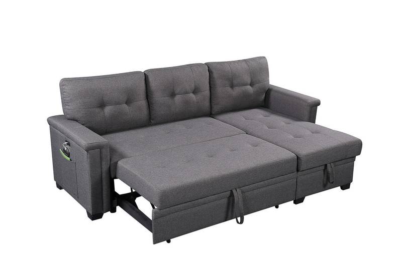 Cozy Gray Sleeper Sofa with Storage and USB Charging