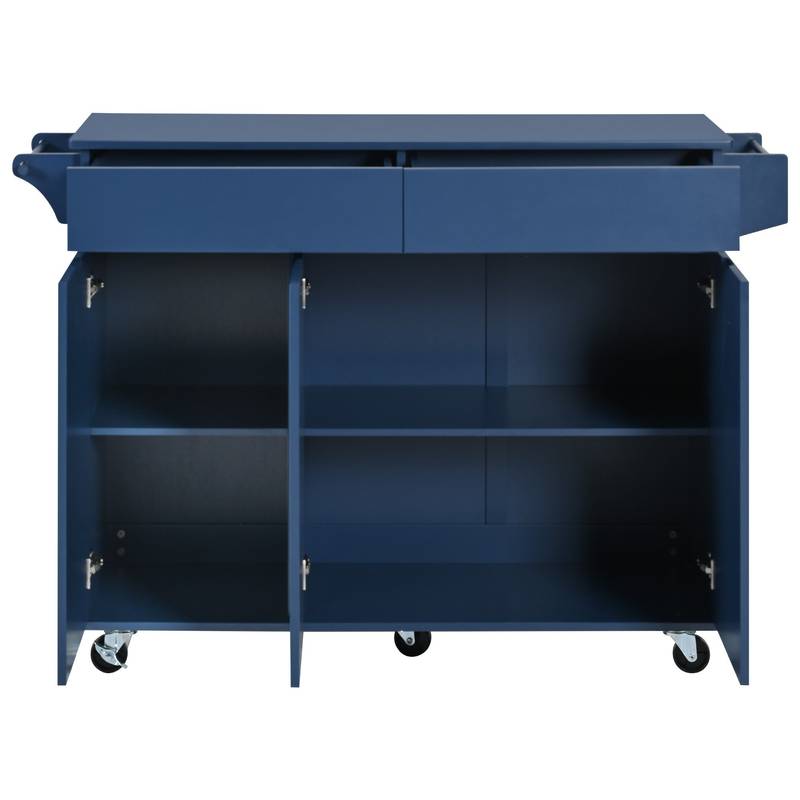 Navy Blue Rolling Kitchen Island with Drop Leaf & Storage