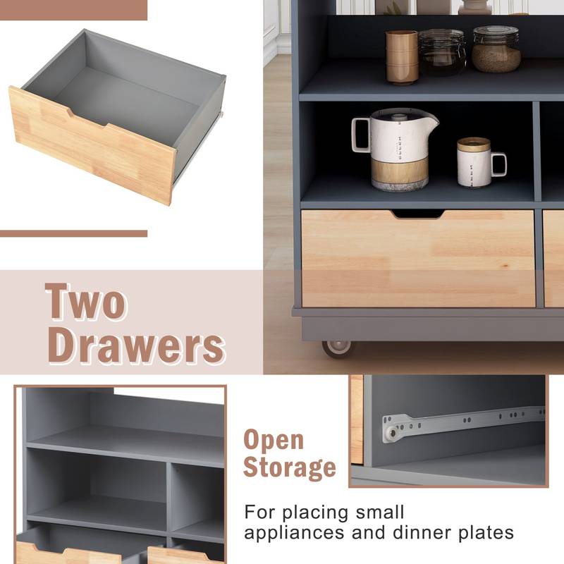 Cozy Kitchen Rolling Island with Storage & Wine Rack
