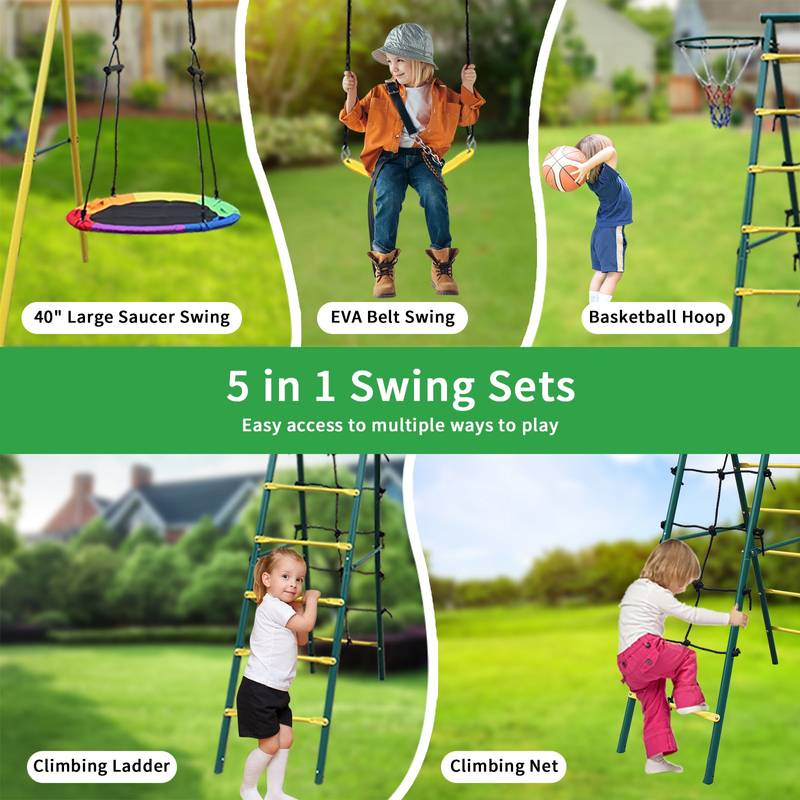 Backyard Metal Swing Set with Safety Belt