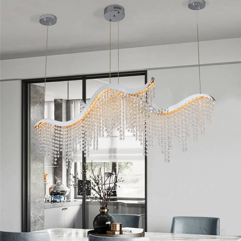 Radiant Wave LED Crystal Chandelier - Adjustable Color & Height for Luxurious Spaces