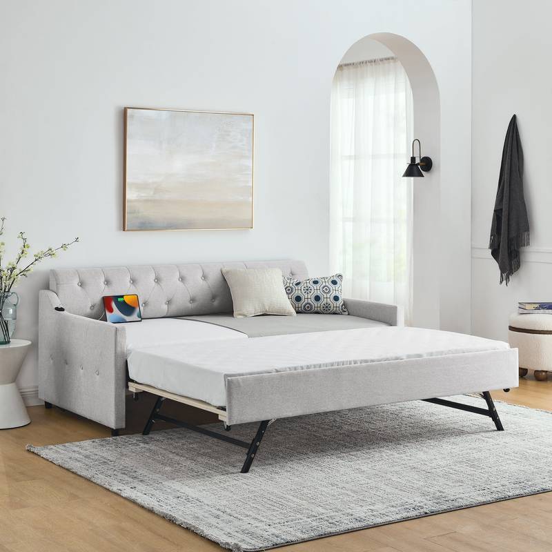 Cozy Beige Daybed with USB Trundle