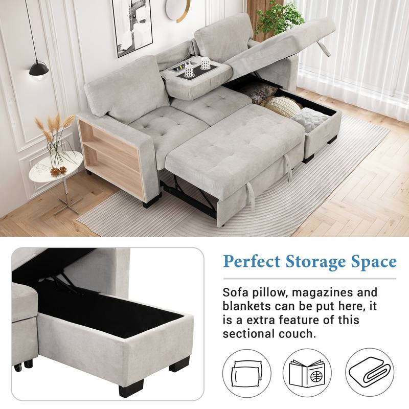 Chic Light Gray Chaise Lounge with Hidden Storage and USB Charger