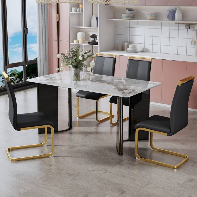 Chic Marble Dining Set with Gold Accents