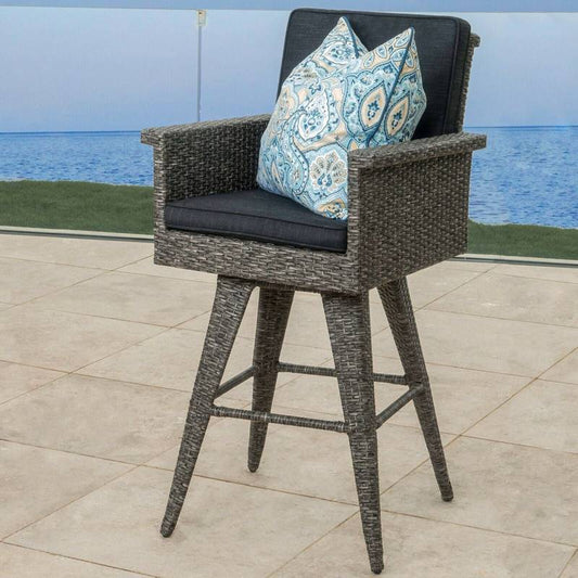 Cozy Wicker Barstool with Weatherproof Cushions