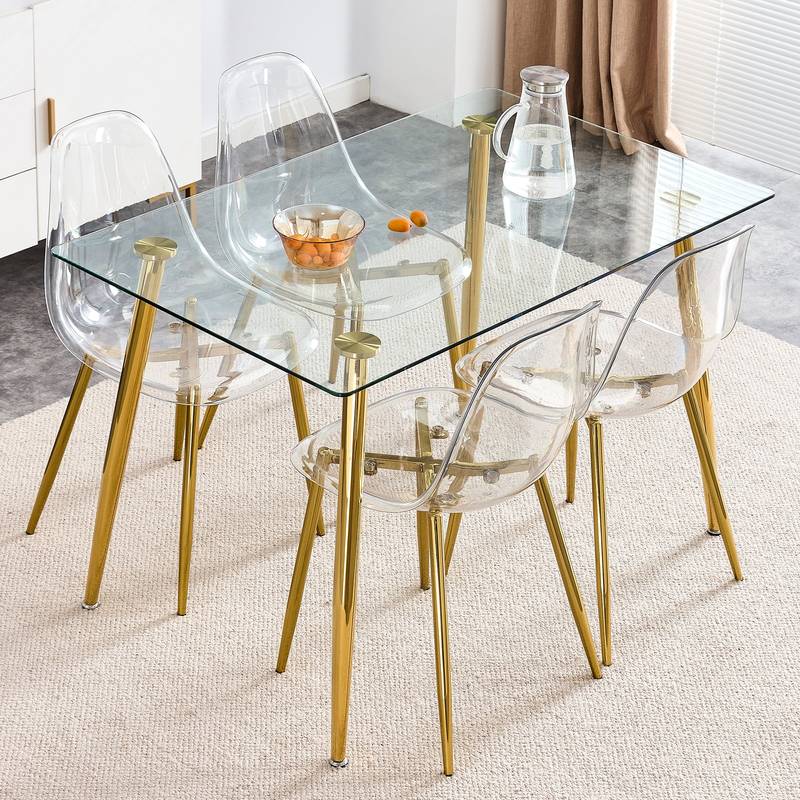 Chic Crystal Dining Chairs - Set of Four with Gold Legs
