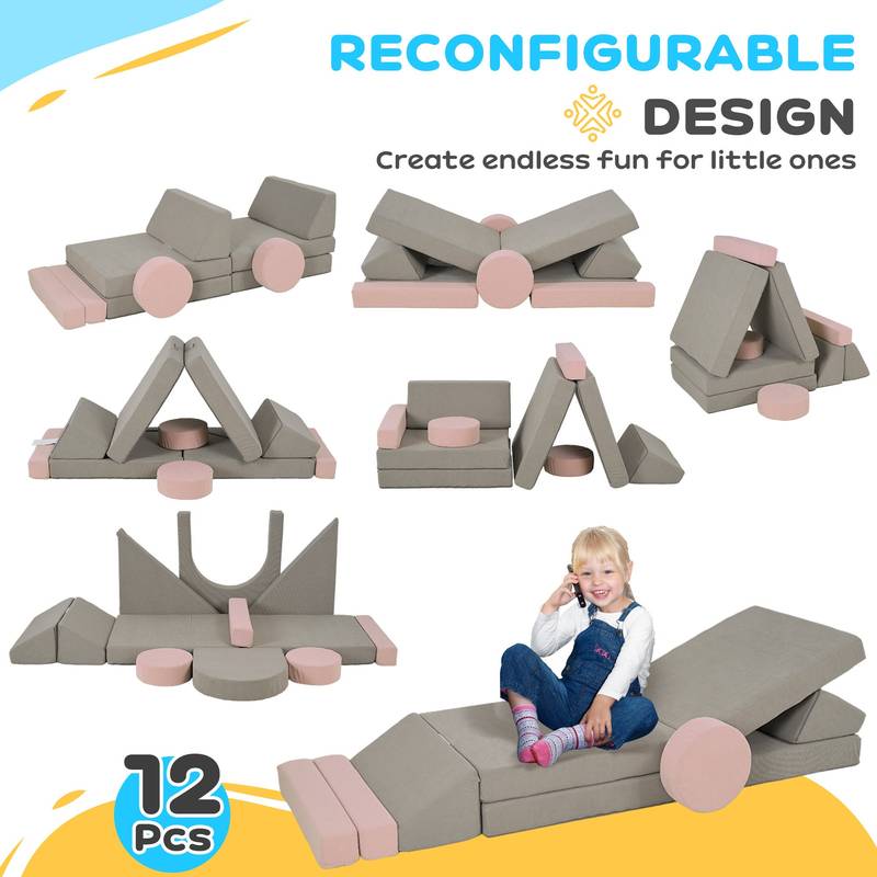 Cozy Kid's Play Couch Set in Pink