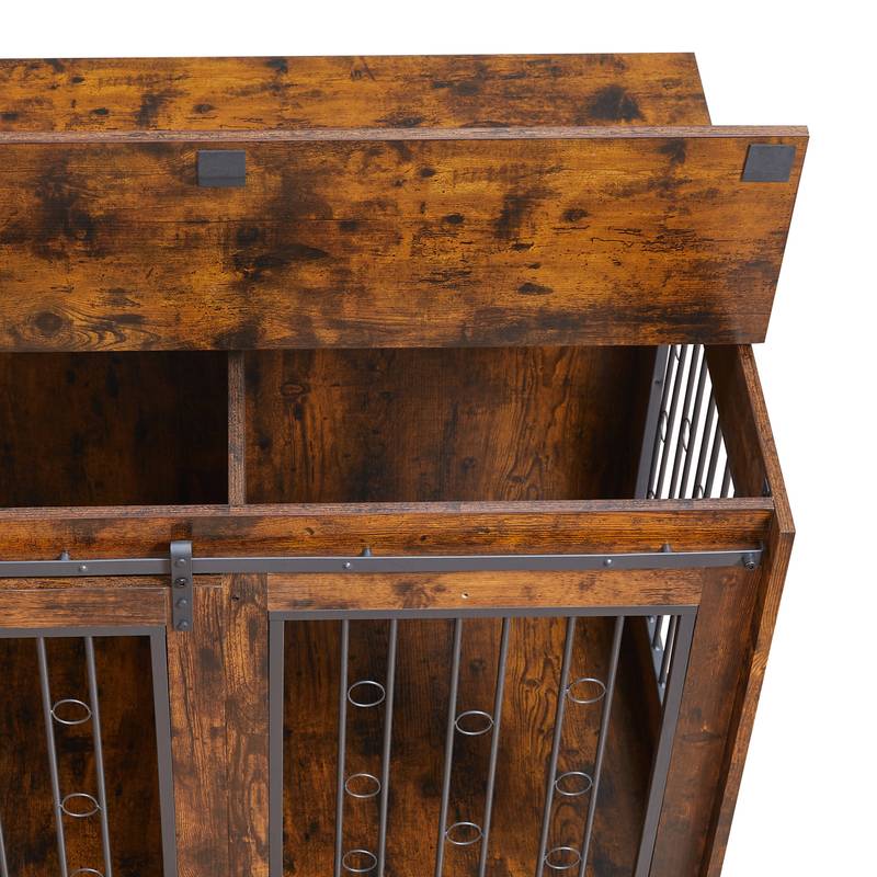 Rustic Double Puppy Sliding Dog Crate