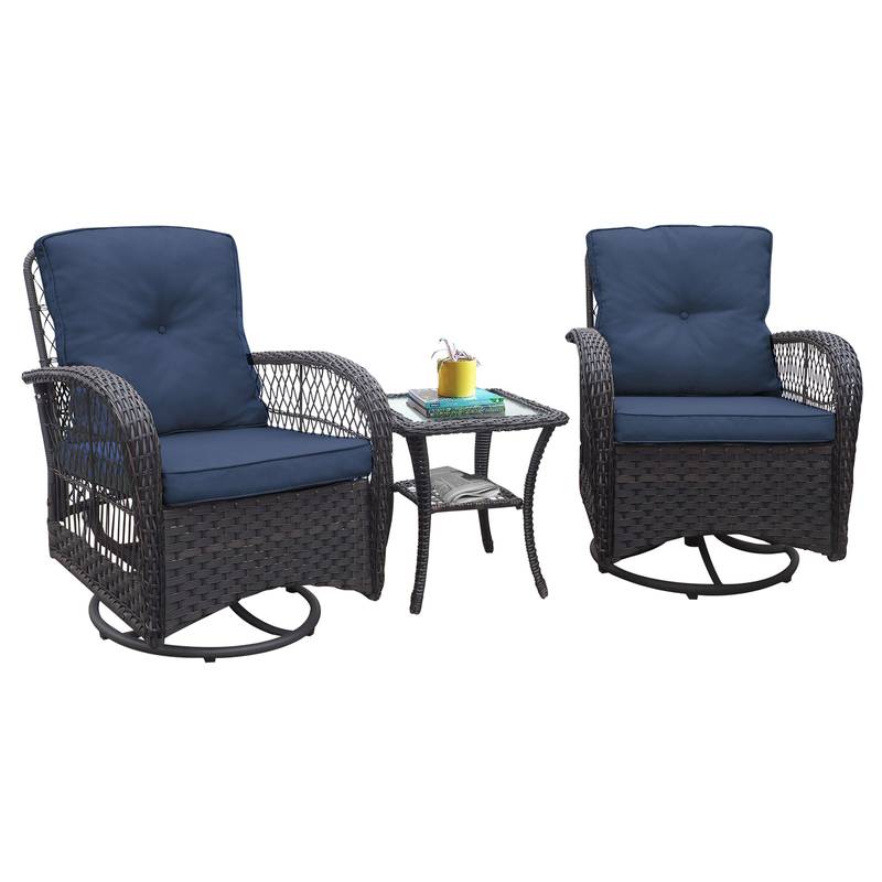 Navy Blue Wicker Rocking Patio Set