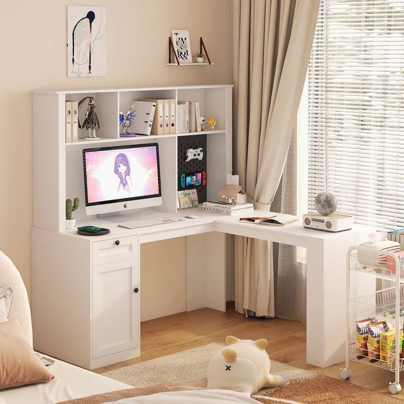 Smart Corner Desk with Storage & Outlets