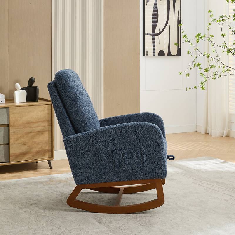 Navy Rocking Glider Chair with Footrest and Side Pocket