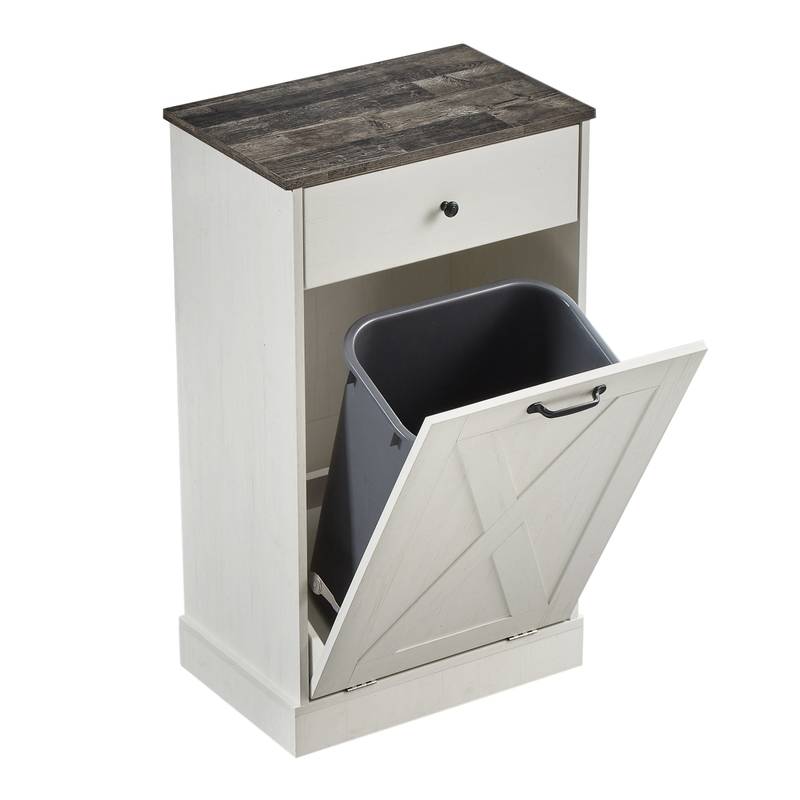 Sleek White Tilt Trash Cabinet