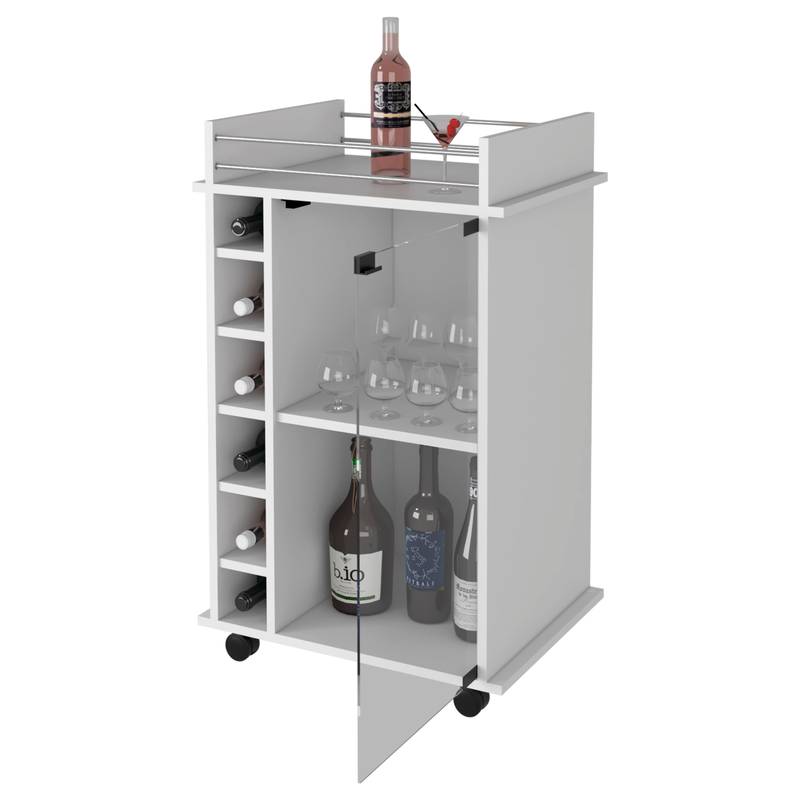 Chic Vegas Bar Cart with Glass Doors & Liquor Cubbies